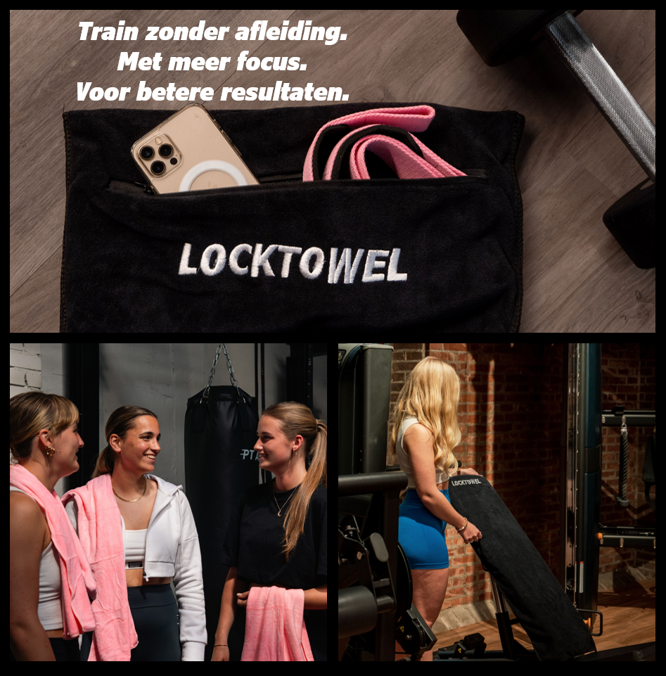 LockTowel collage met zwart, roze en origineel ontwerp in actie en detail